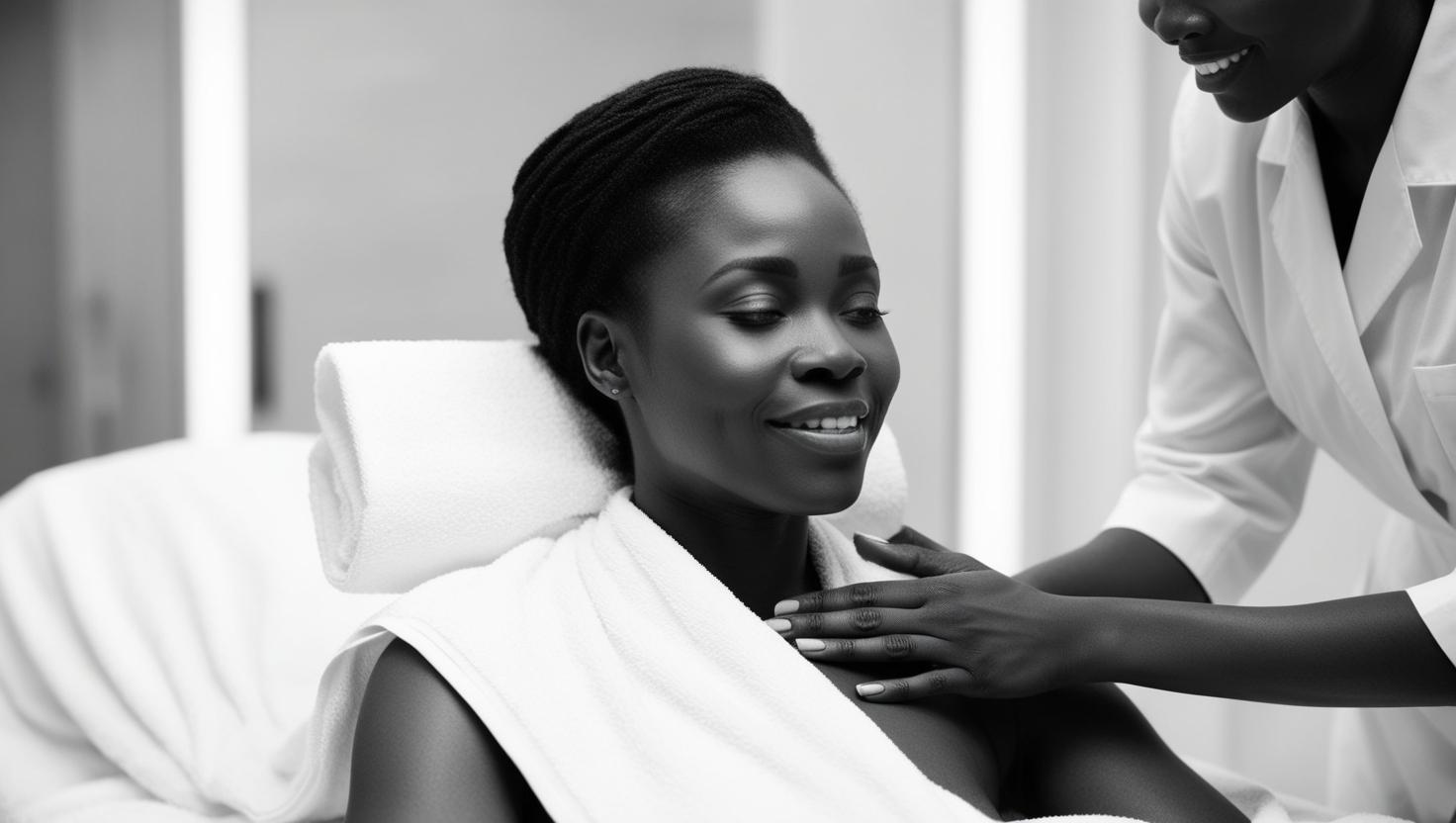 African woman at the spa having a massage - photograph black and white. (1).jpg
